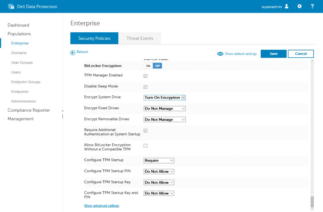 Selezione di Show advanced settings