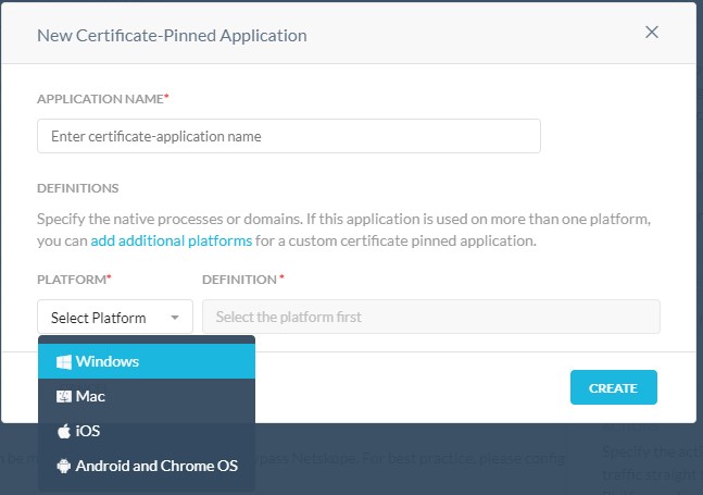 Select the Platform the application is running on