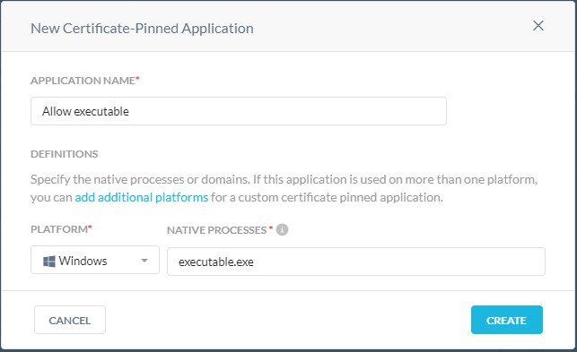Enter the information for the specific platform selected