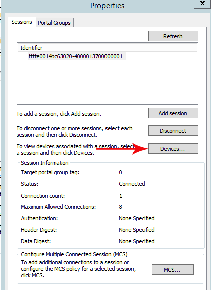 Свойства устройства iSCSI