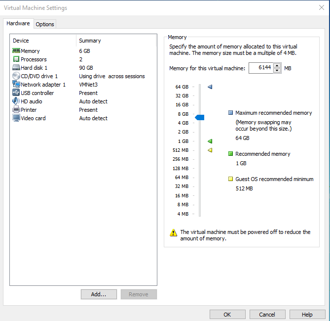 Virtual machine settings