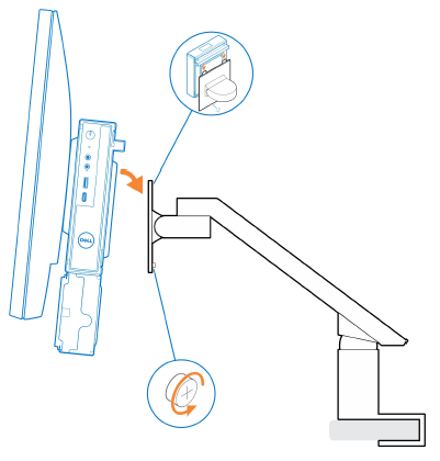 Tightening the screws on the monitor arm to the monitor