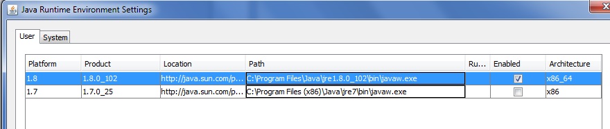 Java показывает, что установлены версии 1.7 и 1.8: