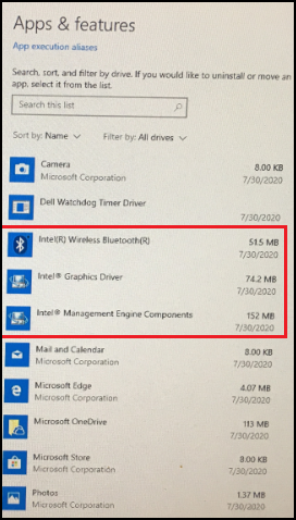 Menu aplikacji i funkcji systemu Windows 10 przed odzyskiwaniem systemu