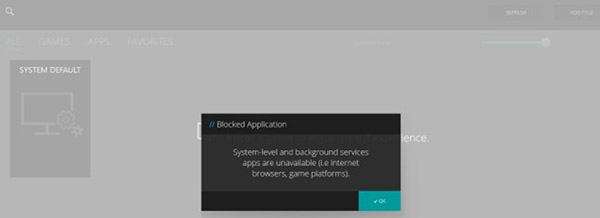 Vide de la bibliothèque de jeux dans l’application Alienware Command Center