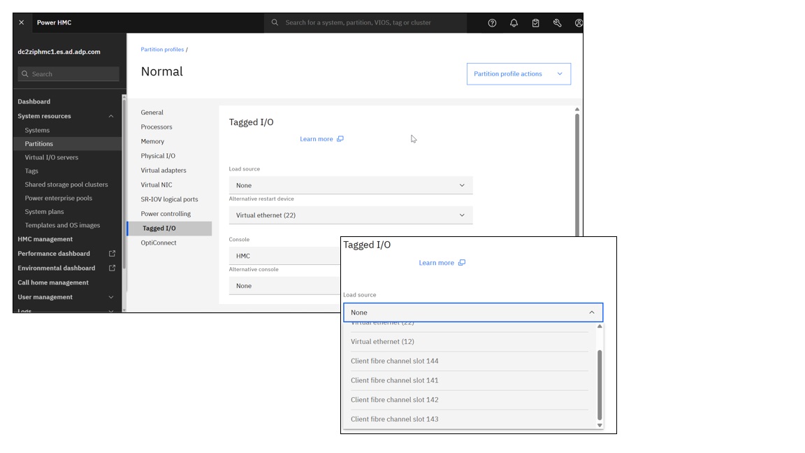 Modern version view of the HMC v10 with VIOS