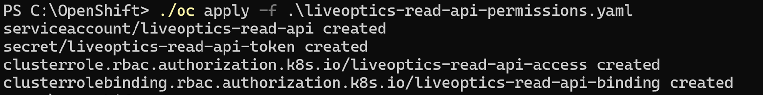 Live Optics | Kubernetes | Create a service account for a Red Hat ...