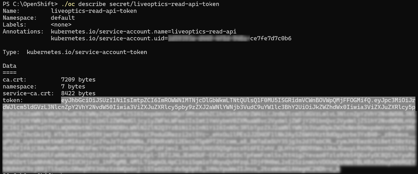 Live Optics | Kubernetes | Create a service account for a Red Hat ...