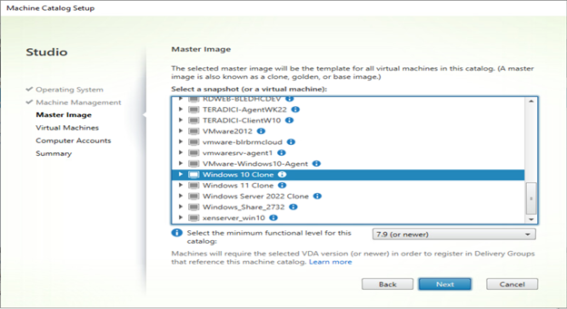 Selecting a master image for cloning