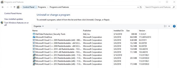 Nástroje Dell Data Protection Security Tools v nabídce Programy a funkce