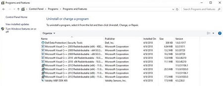 Autenticação do Dell Data Protection Security Tools em Programas e Recursos