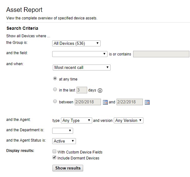 Ssset report criteria and the Show results button