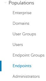 Opções de menu Populações e Endpoints