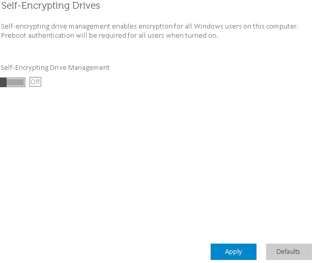 Switchen Self-Encrypting Drive Management og knappen Anvend