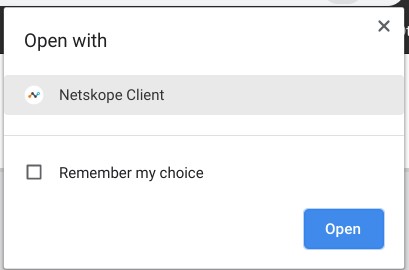 Open with screen and Netskope Client selection