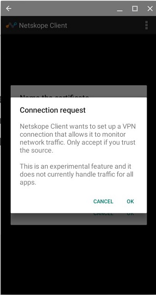 Connection request dialog and OK option