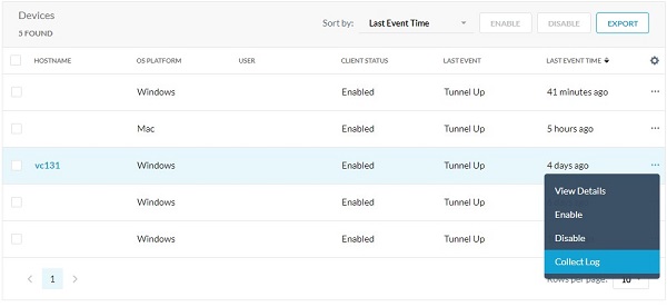 Alternativet Collect Log (samla in logg)