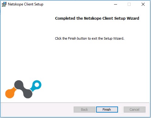 Écran completed Netskope Client Setup Wizard (Assistant de configuration du client Netskope terminé)