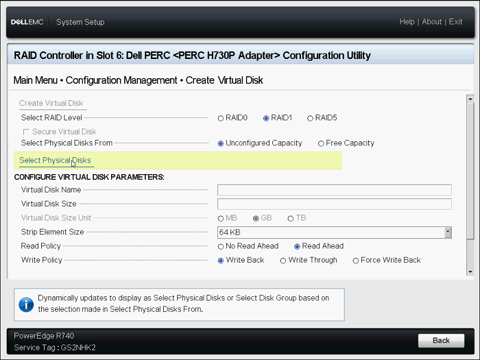 How to create a Virtual Disk on a Dell Raid Controller Series 10 and 11