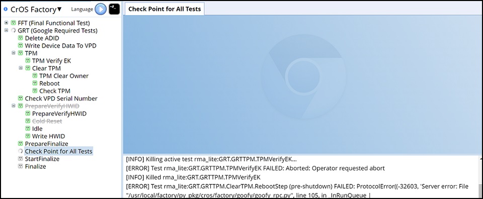 ChromeOS Factory, Check Point for All Test