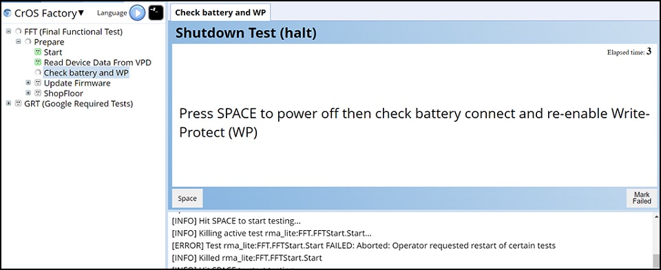 ChromeOS-fabriek, afsluittest