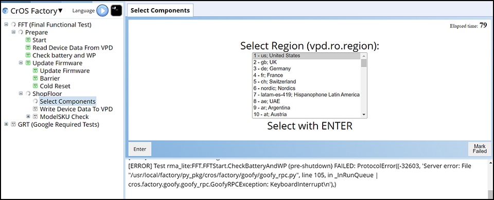 ChromeOS-fabriek, selecteer regio en toetsenbord