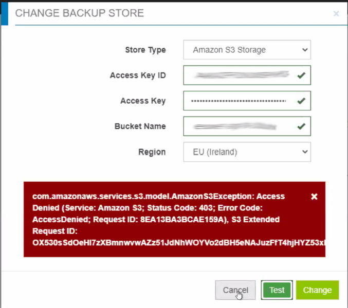 Cloudlink Amazon S3 backup store "Access Denied" Status Code 403 Dell