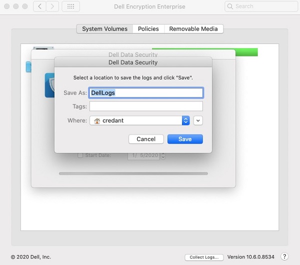 Dell Data Security logging UI