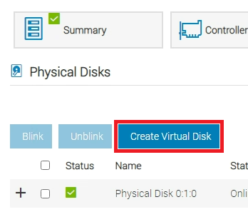 Bouton Create Virtual Disk pour les versions 5.10.00.00 et supérieures