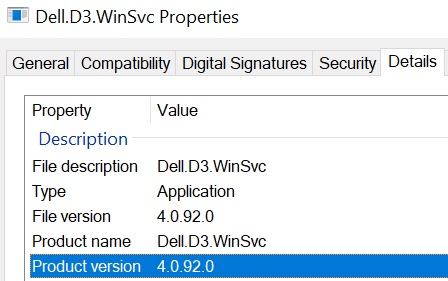 Современные свойства Dell.D3.WinSvc