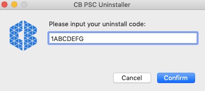 Remplissage d'un code de désinstallation