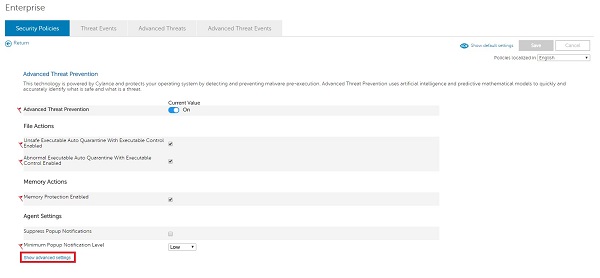 Show Advanced Settings (Erweiterte Einstellungen anzeigen)