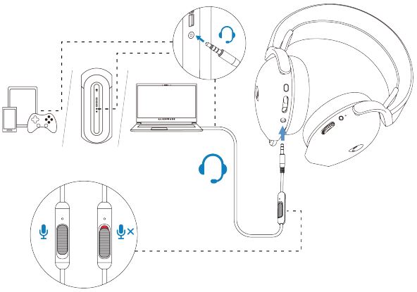 Connecting the headset to your device using the Inline audio cable