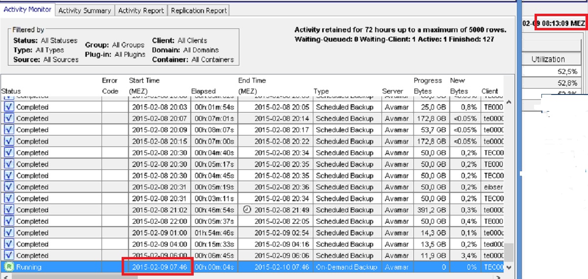 Time discrepancy within Avamar Administrator UI 'activity monitor' and