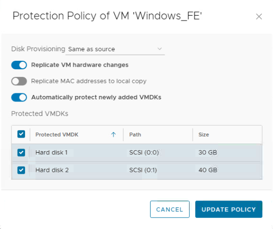 VM policy details