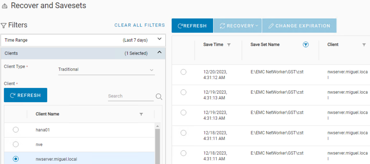 Recover and Saveset list from NWUI