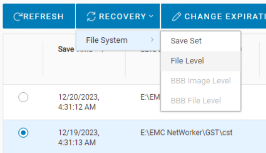 Valg af genoprettelse på filniveau