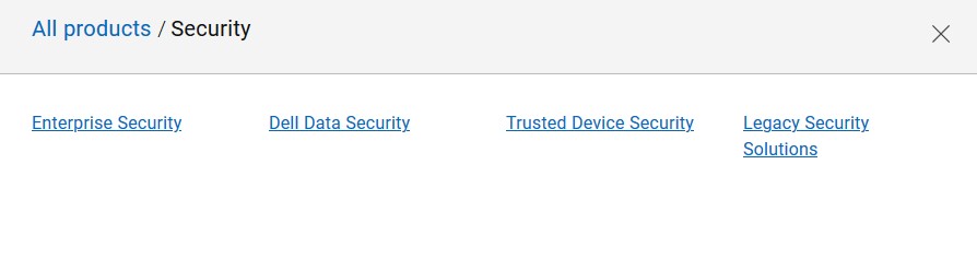 En la imagen, se muestran los productos de seguridad, incluida Dell Data Security