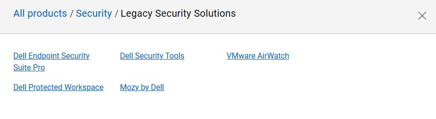 L'immagine mostra i prodotti Dell Data Security, tra cui Dell Security Tools