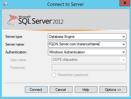 SQL Server Connect to Server menu