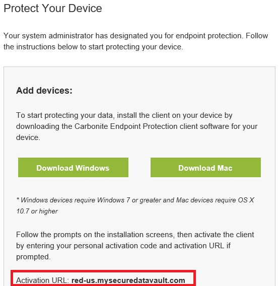 Carbonite Endpoint welcome email