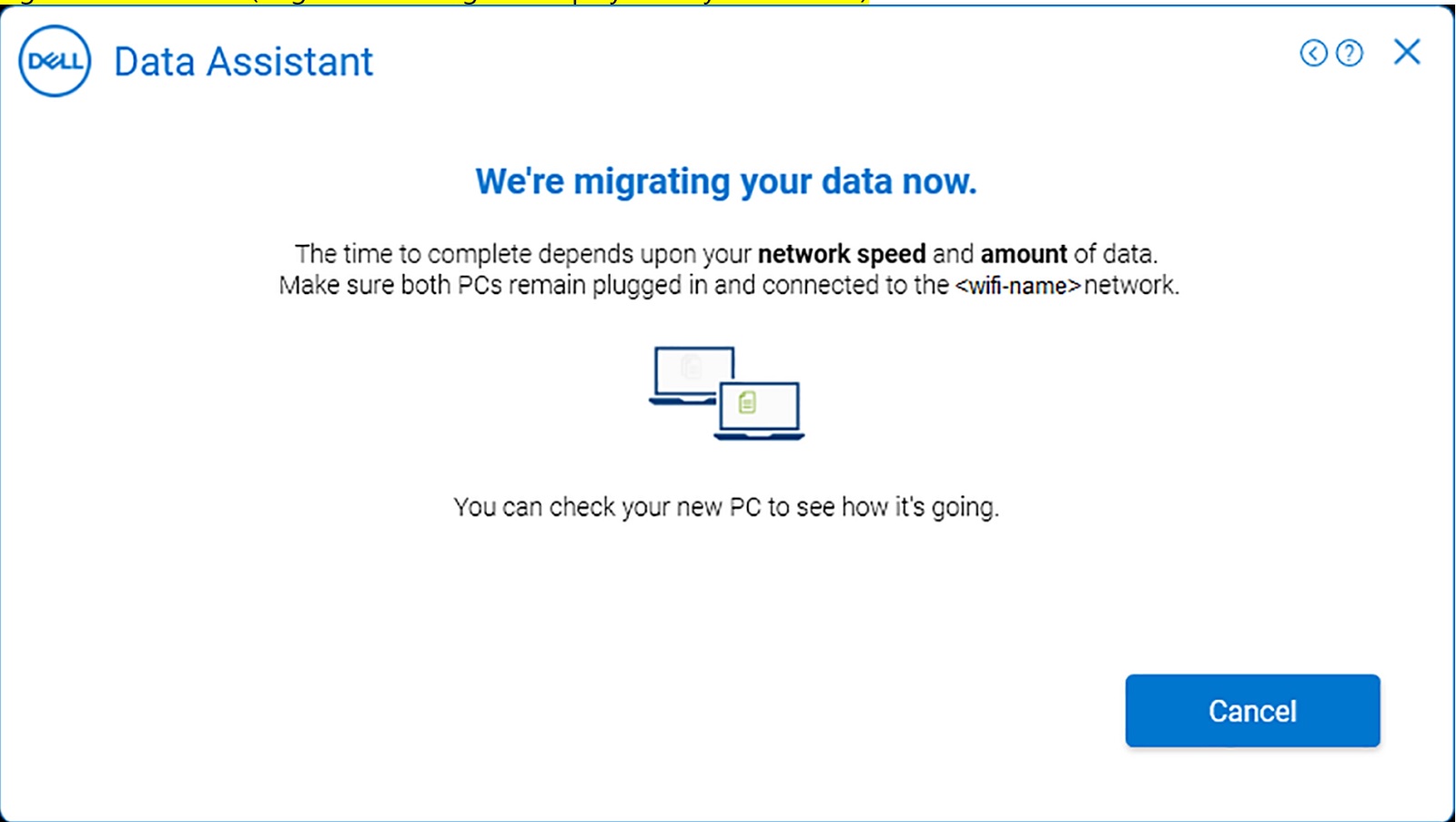Old personal computer (Migration in Progress displayed on Old personal computer)