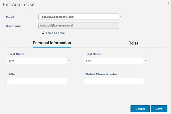 Edit Admin User menu