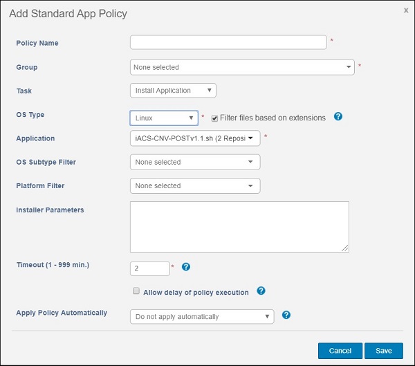 Linux Add Standard App Policy menu