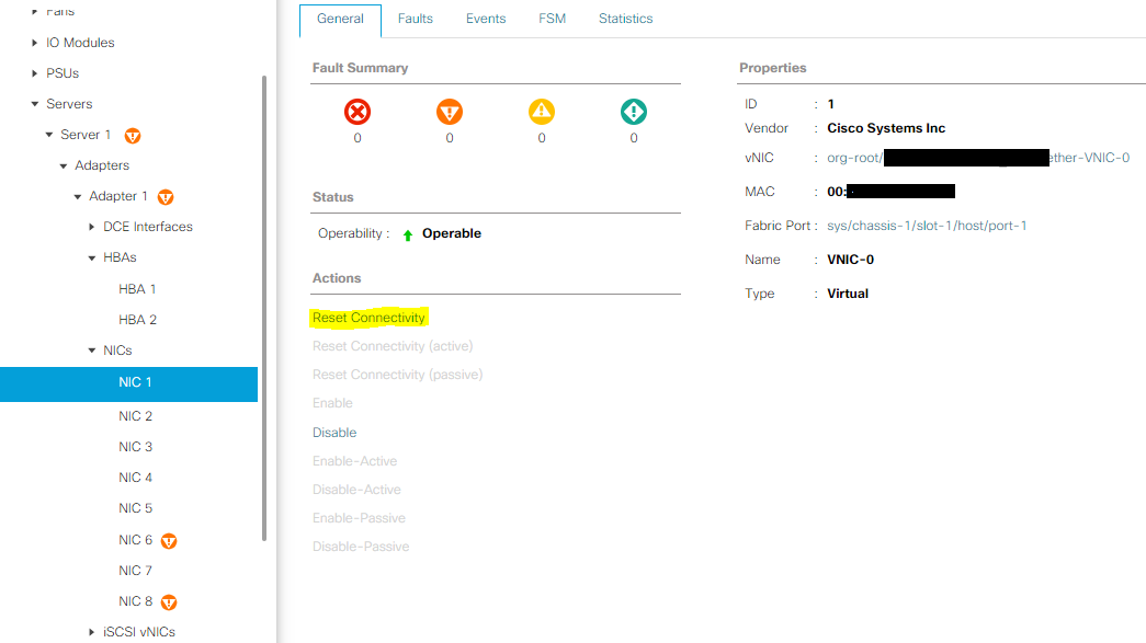 How to reset a Server vNIC or vHBA in UCS Dell US