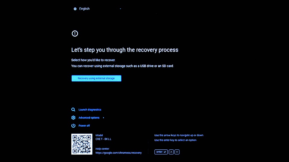 Bildschirm „ChromeOS Recovery Process“