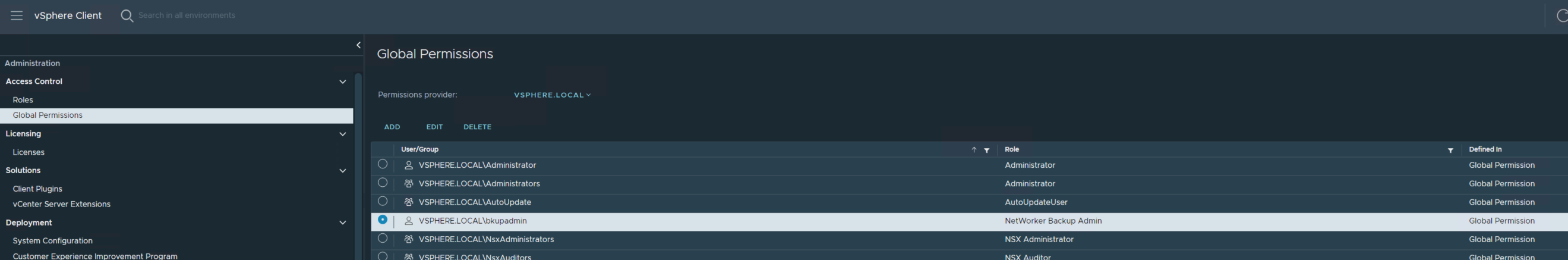 Administration > Access Control > Global Permissions > User account from step 1