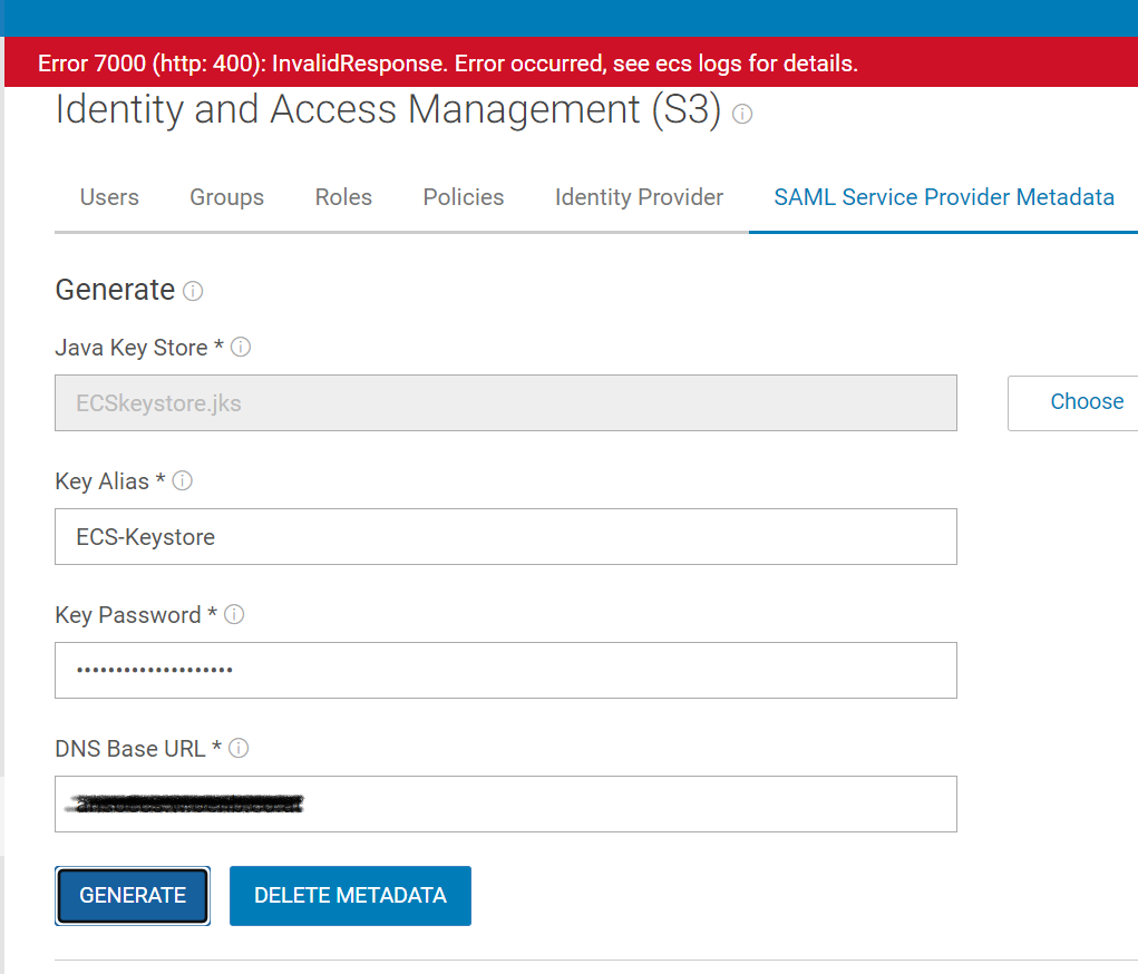 Erreur 7000 (http: 500)&nbsp;: InvalidResponse Error occurred, reportez-vous à ecs logs pour plus d’informations.