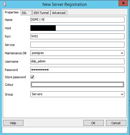 Populate the fields in the New server Registration screen