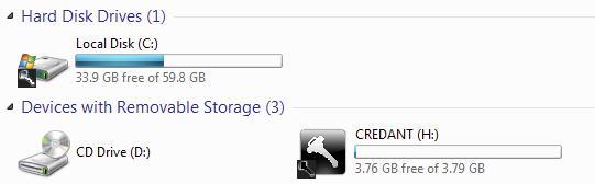 Vue du périphérique de stockage amovible monté